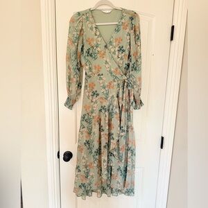 LC Lauren Conrad Green and Orange Floral Long Sleeve Dress
